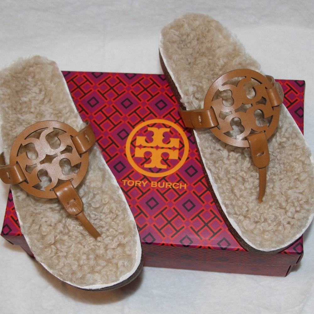 NWT Tory Burch Miller Cloud Shearling Sandals New in Box